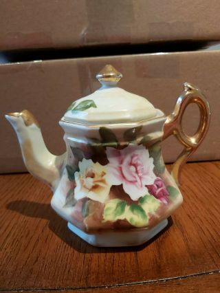 Vintage Enesco Hand Painted Flower Teapot Japan,  E2354 5 "