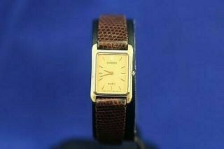 Vintage Gold Tone Watch Stainless Steel Back Leather Band Lassale By Seiko