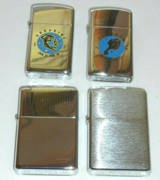 4 Vintage Nos Zippo Lighters 2 Slim Zodiac Scorpio,  Aquarius Near