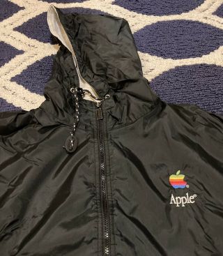 Vintage Apple Jacket Black Rainbow Logo Black Nylon Gear For Sports