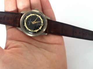Vintage Manhattan Electra Mechanical Mens Wrist Swiss Watch Brown Band Runs