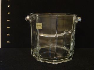 Vintage France Luminarc Glass Octagon Ice Bucket With Handle Sticker Attached