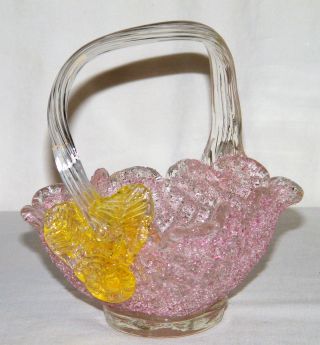 Mid Century Vtg Murano Fratelli Toso Overshot Art Glass Basket Candy Dish Italy