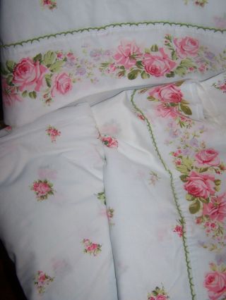 Vintage Springmaid Marvelaire Double Bed Sheet Set Pink Roses Floral 50/50