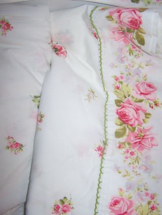Vintage Springmaid Marvelaire Double Bed Sheet Set Pink Roses Floral 50/50 2