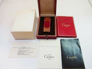 Cartier Gas Lighter Stripe Bordeaux 18k Gold Plated All W/box Etc Ex
