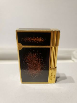 Vintage S.  T.  Dupont Gatsby Black Lacquer Gold Dust Lighter Made In France Paris