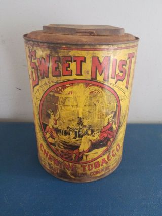 1910 Sweet Mist Tin Litho Store Humidor Tobacco Tin Scotten Dillion Co Detroit