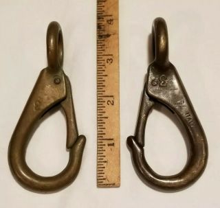 2 Vintage Brass Bronze 3 Clasp Clip Hook Nautical Flag (1 Is Marked Italy)