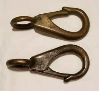 2 Vintage Brass Bronze 3 Clasp Clip Hook Nautical Flag (1 is marked Italy) 2