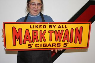 Mark Twain 5c Cigars Tobacco Gas Oil 30 " Porcelain Metal Sign