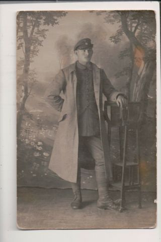 Vintage Postcard Rppc Taken In Romania German Soldier Wwi 1917 - 18 Uniform