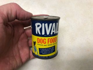 Vintage Rival Dog Food Tin Can Bank - 3 "