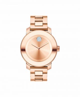 Movado Bold 3600086 Rose Gold Stainless Steel Crystal Dot 36mm Ladies Watch