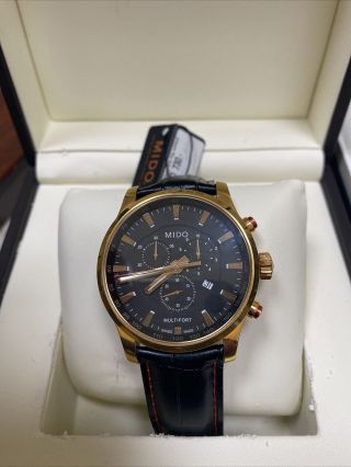Mido Multifort Chronograph Black Dial Leather Strap M0054173605120