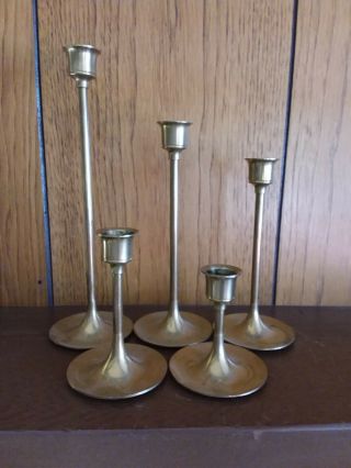 Vintage Brass Candlesticks Candle Holder Graduated Set Of 5