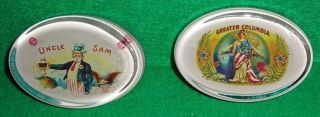 A Uncle Sam & Columbia Old Antique Advertising Cigar Glass Paperweights