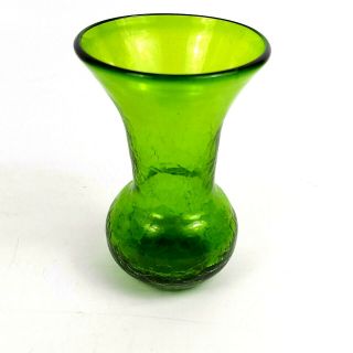 Blenko Cm - 8 Crackle Glass Vintage 4 1/2 " Green Vase 1950s Wayne Husted