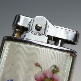 Vintage Hand Painted Floral Guilloche Enamel Sterling Silver Ronson Lighter 2