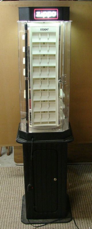 Zippo Dealer Lighted Swivel Store Display With Storage Cabinet,  Lock & Key,  Ex,