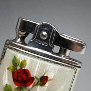 Vintage Hand Painted Rose Guilloche Enamel Sterling Silver Ronson Lighter 2