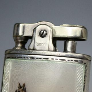 Vintage German Shepherd Dog Guilloche Enamel Sterling Silver Ronson Lighter 2