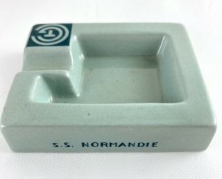 Vtg 1935 Ashtray FRENCH LINE SS NORMANDIE France Jean Luce CGT WWII SHIP Green 5
