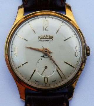 Quality Gents Vintage Swiss Made Gold Plated Roamer Standard With Incabloc Watch
