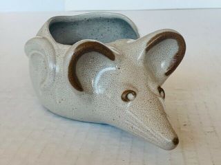 Mouse Figurine Pottery folk art clay sculpture anthropomorphic planter vtg gray 2