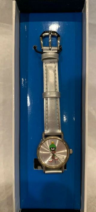 Marvin The Martian Watch Warner Bros Store Silver Leather Band Vintage 1998 Rare