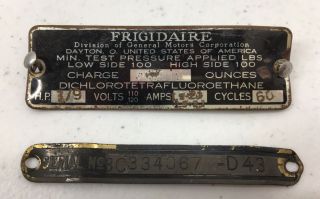 Vintage 2 Gm Frigidaire Refrigerator Emblem Badge Name Plate Serial No