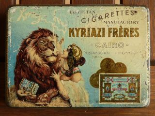 Rare Kyriazi Freres Cigarette 20 Size Oriental Tobacco Tin 1910s Cairo Egypt