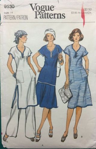 Vintage 80s Vogue Sewing Pattern Knit Dropwaist Dress Tunic 9530 Size 14 Uncut