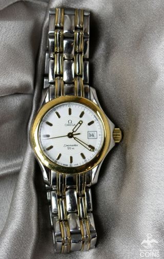 Omega Seamaster 120m Quartz Gold & Stainless Steel White Dial Date Ladies Watch
