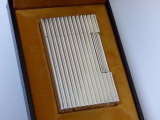 S T Dupont Line 2 Large Lighter - Silver Plated With Vertical Lines - Fully Boxed