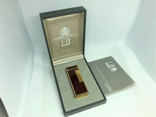 Auth Dunhill K18 Gold - Plated Lacquer Lighter Bordeaux / Gold W Case & Paper