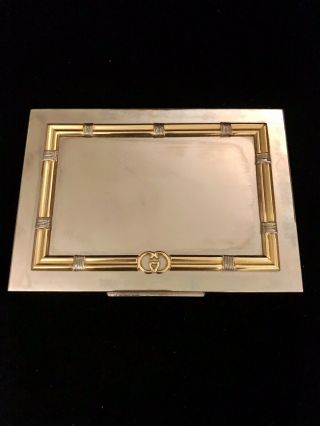 Rare Gucci Vintage Silver Gold Brass Plated Faux Bamboo Gg Cigar Trinket Box