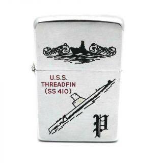 Vintage 1956 Zippo Lighter Uss Threadfin Ss 410 Navy Submarine Unlit - Wow