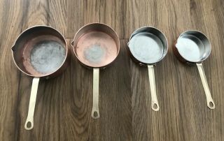 Vintage Copper & Brass Handle Measuring Cups 1/4 1/2 3/4 & 1 Cups Set