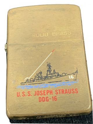 1932 - 1985 Brass Zippo Lighter Uss Joseph Strauss Ddg - 16 Us Military Ship - Color