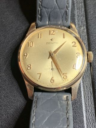 Vintage Zenith Gents Swiss Watch 9ct Solid Gold Case