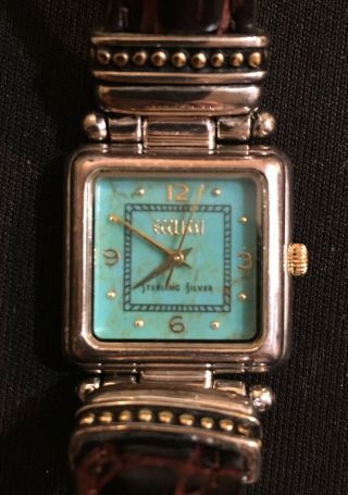Ecclissi Turquoise Face Watch W/ 25mm Square Sterling Silver Case - Model 22490