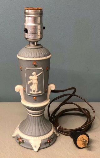 Vintage Occupied Japan Small Blue Classic Bisque Porcelain Table Lamp