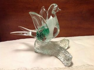 Vintage 7 " Murano Italian Art Glass Bird Figurine - Controlled Bubble - Clear/green