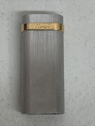 Cartier Lighter Short Mini Silver Plated Gold Line All
