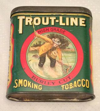 Rare Vintage Trout Line Burley Cut Smoking Tobacco Pocket Tin