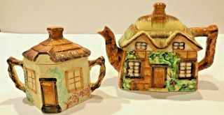 Vintage Ceramic Cottage House Teapot Made In Japan & Keele Street Pottery Sugar