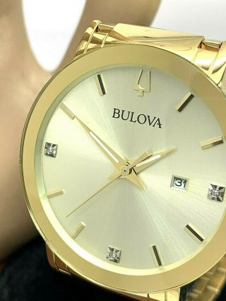 Bulova Mens Watch 97d115 Diamond Accent Gold Tone Stainless Steel Champagne Dial