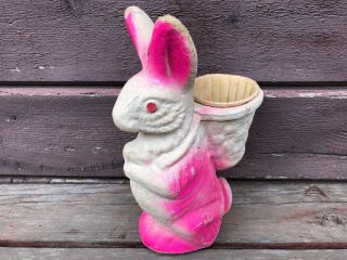 Vintage Pink Easter Paper Mache Bunny Rabbit Candy Container 9 "