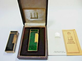 Dunhill Rollagas Lighter Green Marble & Black Lacquer Gas Leak W/1p Box & O - Ring